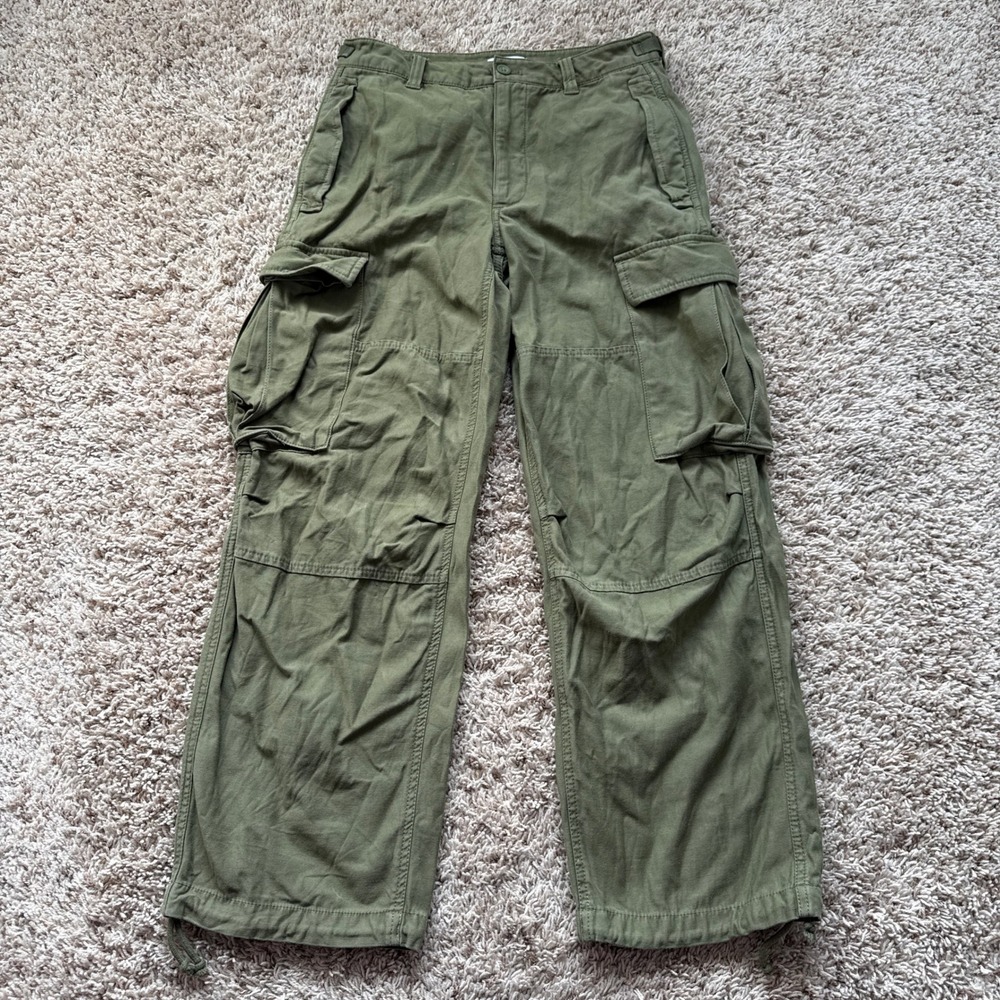 Tna Aritzia Supply Cargo Pants Green Utility Wide Leg High Rise Size 4